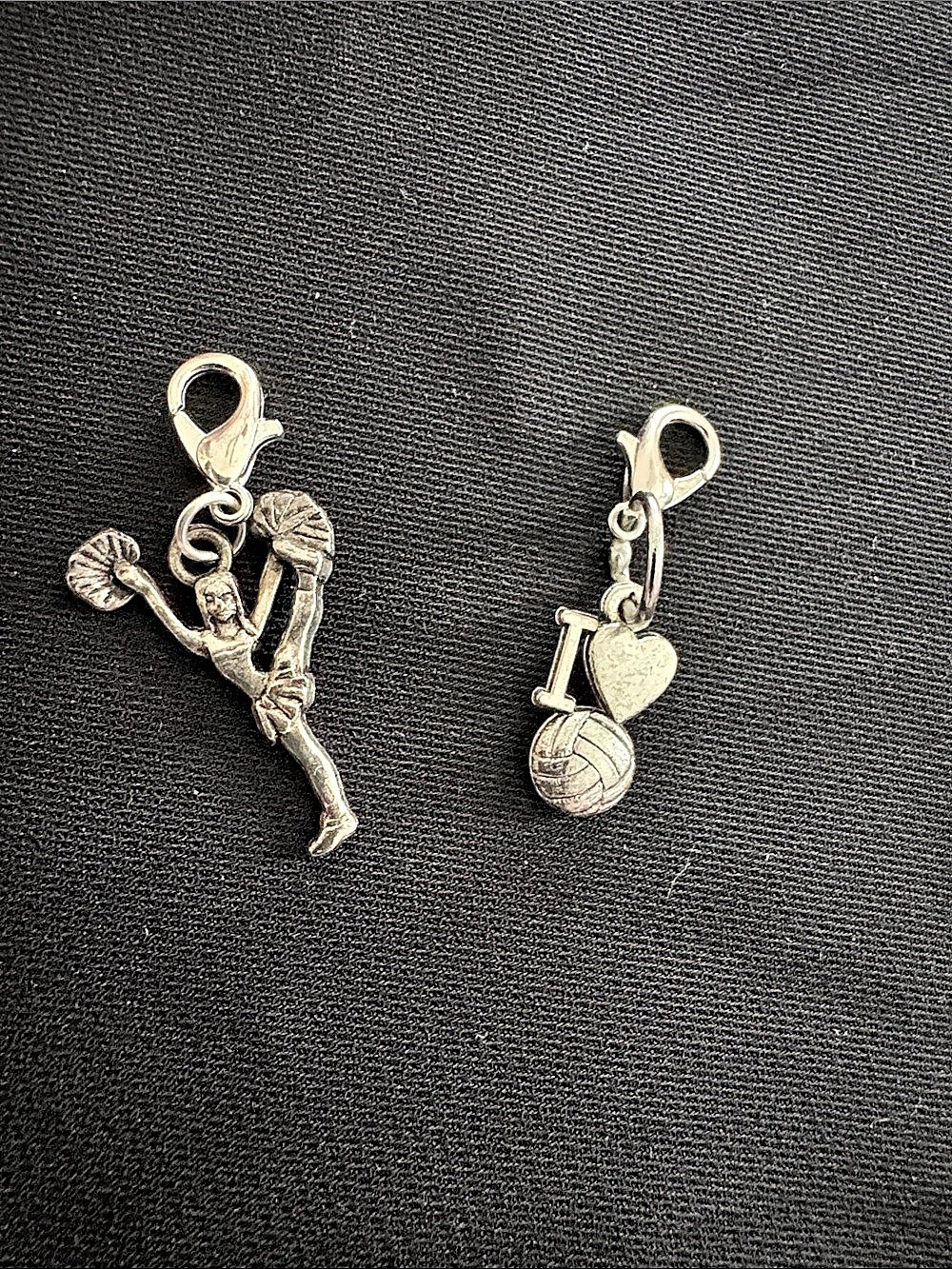 Silver Volleyball Charms and cheerleader Set